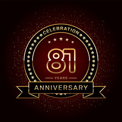 81th anniversary celebration logo design with a golden ring and ribbon, vector template