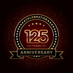 125th anniversary celebration logo design with a golden ring and ribbon, vector template