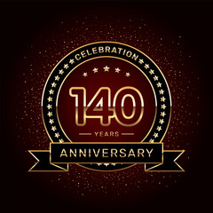 140th anniversary celebration logo design with a golden ring and ribbon, vector template
