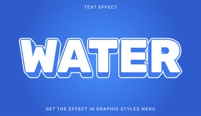 Editable water text effect in 3d style in blue and white colors. Emblem for brand or business logo
