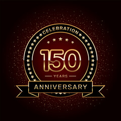150th anniversary celebration logo design with a golden ring and ribbon, vector template