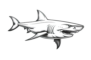 Obraz premium A drawing of a shark in black and white. Tattoo idea for a underwater theme.
