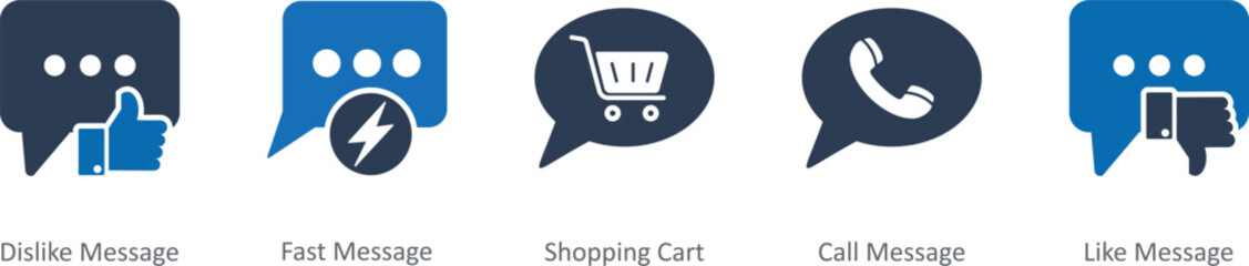 A set of 5 Contact icons as dislike message, fast message, shopping cart