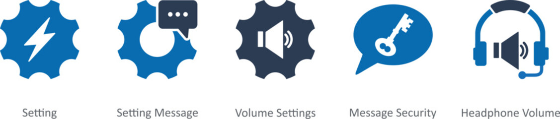 A set of 5 Contact icons as setting, setting message, volume settings