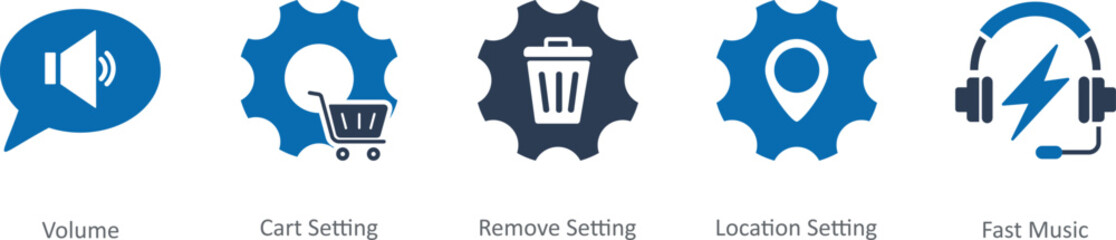 A set of 5 Contact icons as volume, cart settings, remove settings