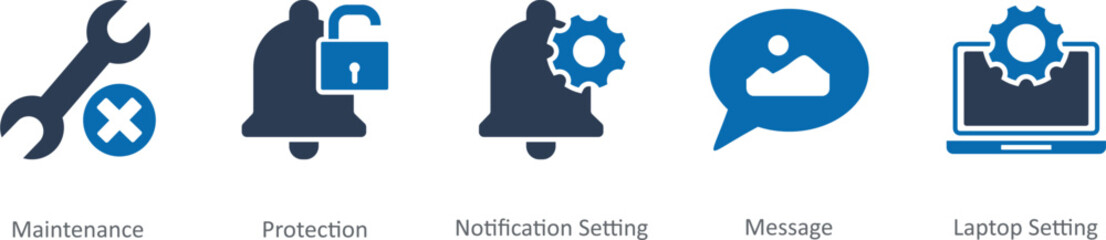 A set of 5 Contact icons as maintenance, protection, notification setting