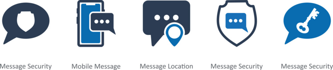 A set of 5 Contact icons as message security, mobile message, message location