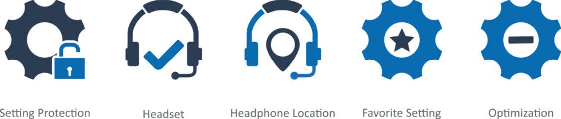 A set of 5 Contact icons as setting protection, headset, headphone location