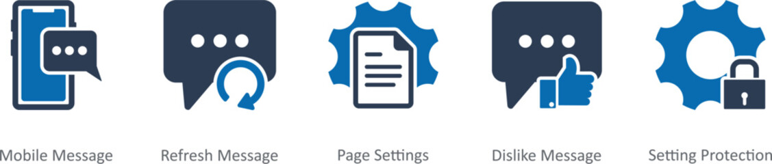 A set of 5 Contact icons as mobile message, refresh message, page settings