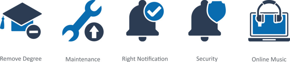 A set of 5 Contact icons as remove degree, maintenance, right notification