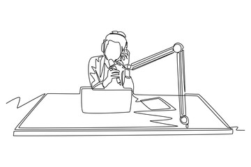 Single one line drawing podcast concept. Continuous line draw design graphic vector illustration.