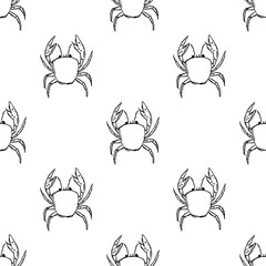 Seamless pattern with crabs. Doodle vector with crab icons. Drawn crab pattern