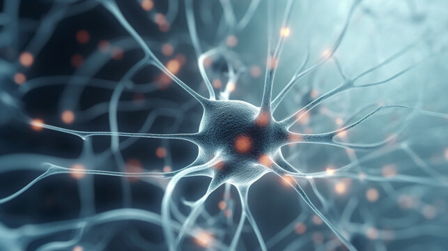 neuron cells in nervous tissue close-up. Generative Ai. 