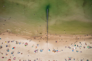 Aerial landscape of the summer beach in Leba at Baltic Sea, Poland.