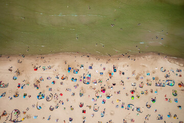 Aerial landscape of the summer beach in Leba at Baltic Sea, Poland.