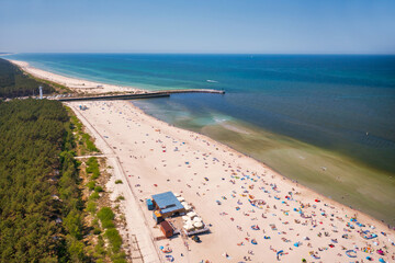 Aerial landscape of the summer beach in Leba at Baltic Sea, Poland.