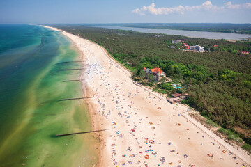 Aerial landscape of the summer beach in Leba at Baltic Sea, Poland. - obrazy, fototapety, plakaty