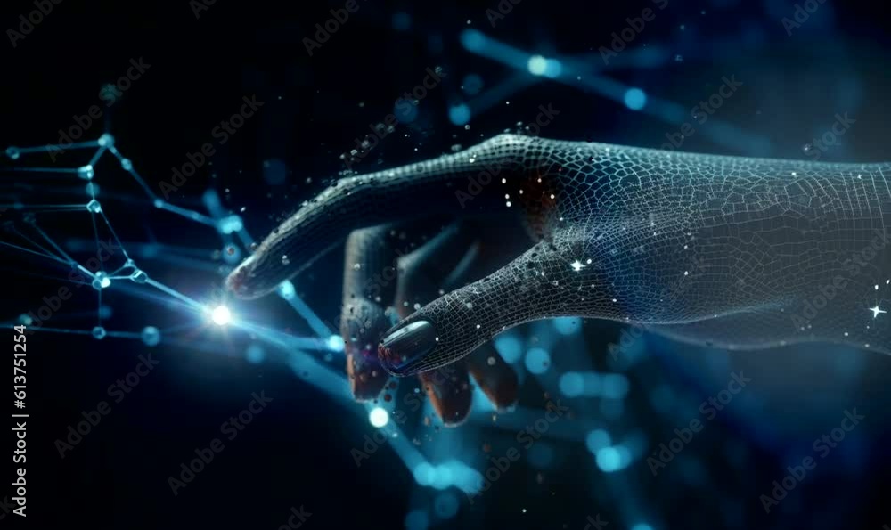 Poster hand touching modern interface digital transformation and metaverse concept. connection next generat