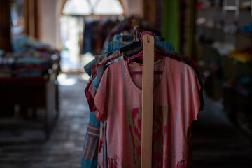 natural silk clothes in a shop