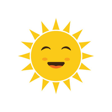 The sun. Vector positive illustration of a yellow smiling sun with joyful emotions, with beautiful rays. Icon. Cartoon children s vector image.