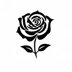 Symbol of a Black Rose on White Backround