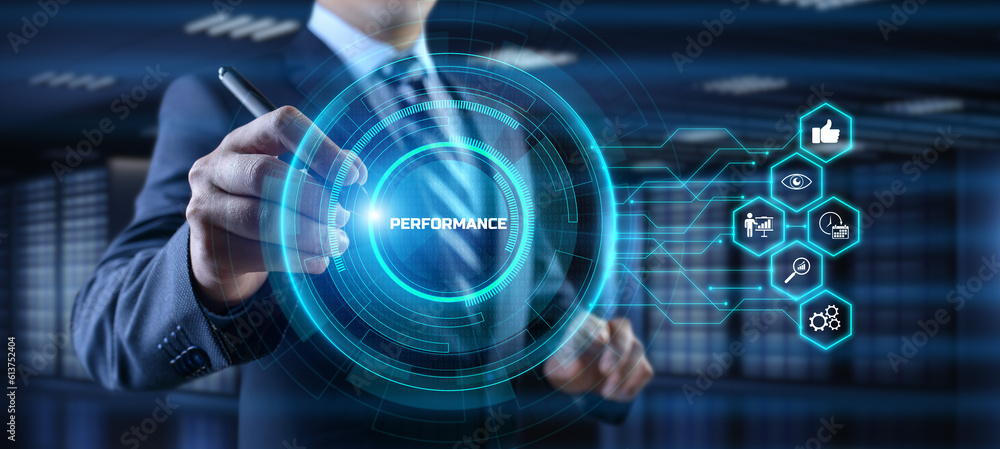 Poster performance indicator business finance concept on virtual screen.