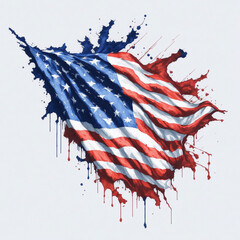 Watercolor Flag of America with Paint Splash on White Background. United States Illustration for Banner, Poster, Invitation, Greeting Card or Cover. Ai Generated. Generative AI
