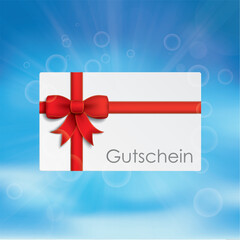 Ein Gutschein vor dem blauen Himmel