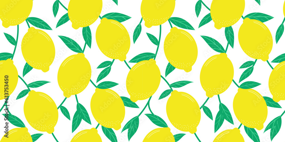 Poster lemon vector repeat pattern background, seamless repeating wallpaper with tropical fruits