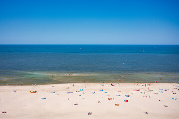 Aerial landscape of the summer beach in Leba at Baltic Sea, Poland.