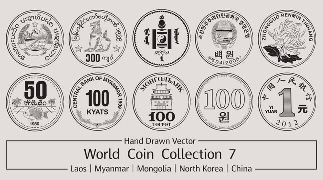 Hand Drawn Vector World Coin Collection 7