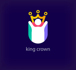 Creative team leader crown shield logo. Unique color transitions. Human logo template wearing unique crown. vector