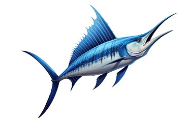 Blue Marlin Swordfish Jumping On White Background