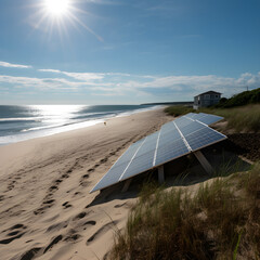 vast solar farm stretching across an expansive desert landscape. The image captures row upon row of solar panels. AI Generated, Generative AI