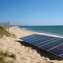 vast solar farm stretching across an expansive desert landscape. The image captures row upon row of solar panels. AI Generated, Generative AI