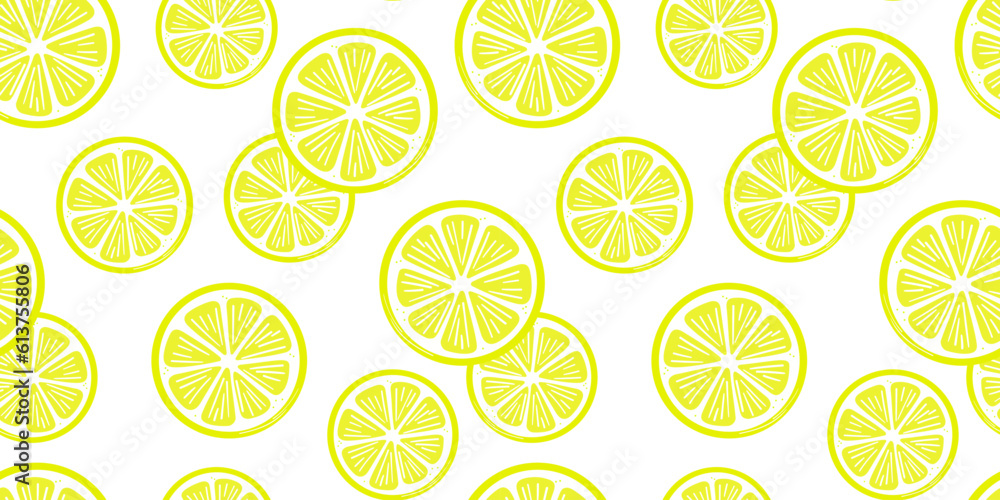 Poster Lemon slices vector pattern, seamless repeatin tile with white background