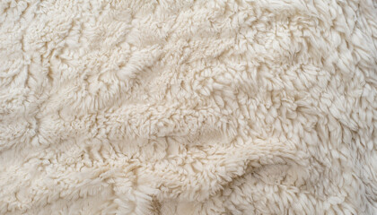 Background picture of a soft fur white carpet. wool sheep fleece closeup texture background. Fake...
