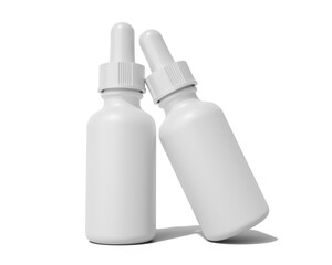 Blank White plastic dropper bottle packaging isolated on transparent background, prepared for mockup, 3D render.	