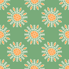 Simple ethnic floral pattern. Vector ethnic floral colorful drawing round shape seamless pattern. Ethnic floral surface pattern design use for textile, wallpaper, cushion, upholstery, wrapping, etc.