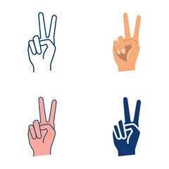 Hand showing V sign icon set