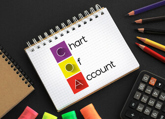 COA - Chart of Account acronym on notepad, business concept background