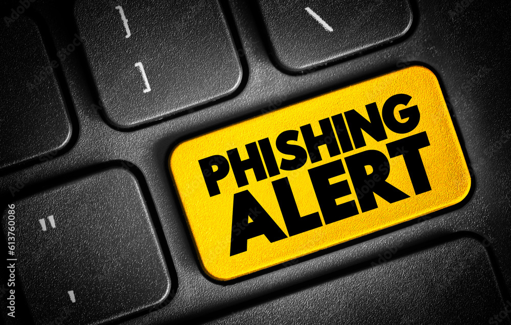 Poster phishing alert text button on keyboard, concept background
