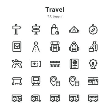 25 icons collection on travel and related topic