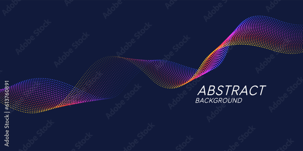 Poster vector abstract background with dynamic waves, line and particles.