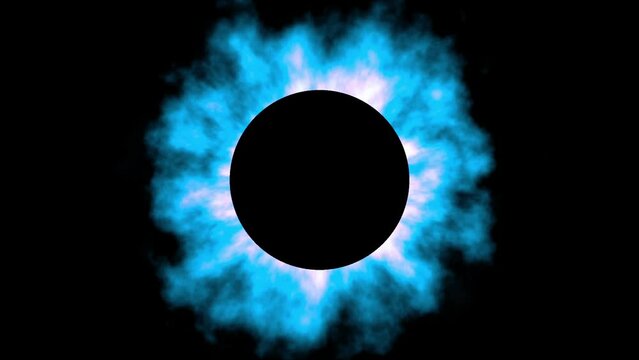 Fiery Blue Eclipse With Pitch Black Round Shape Planet Loop