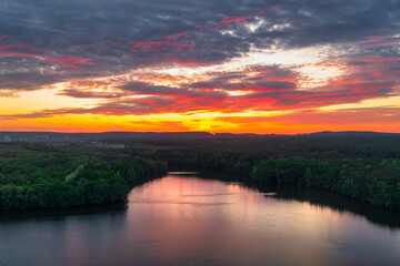 Fototapeta na wymiar Idyllic sunset over the lake in Poland