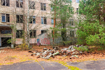 Old abandoned house in the ghost town Pripyat in Chernobyl Exclusion Zone, Ukraine