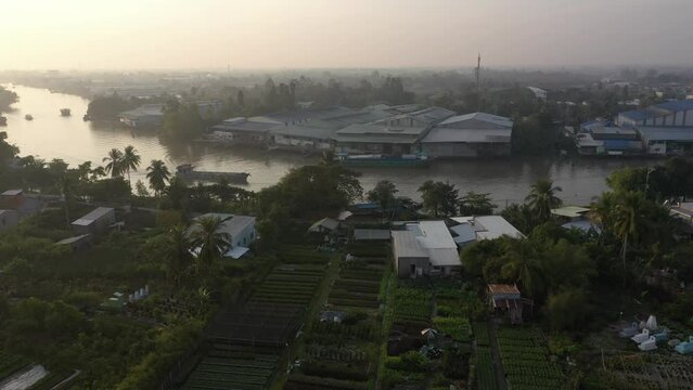 Aerial view of Sa Dec flower village, Dong Thap, Vietnam