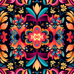Seamless pattern with floral ornament. Vector illustration in ethnic style