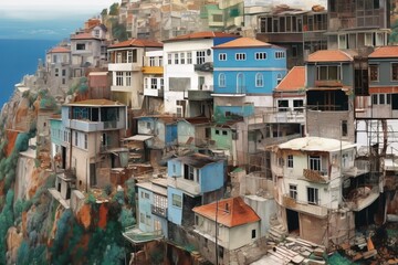 Fototapeta premium Colorful houses on the cliff in the city of vietnam